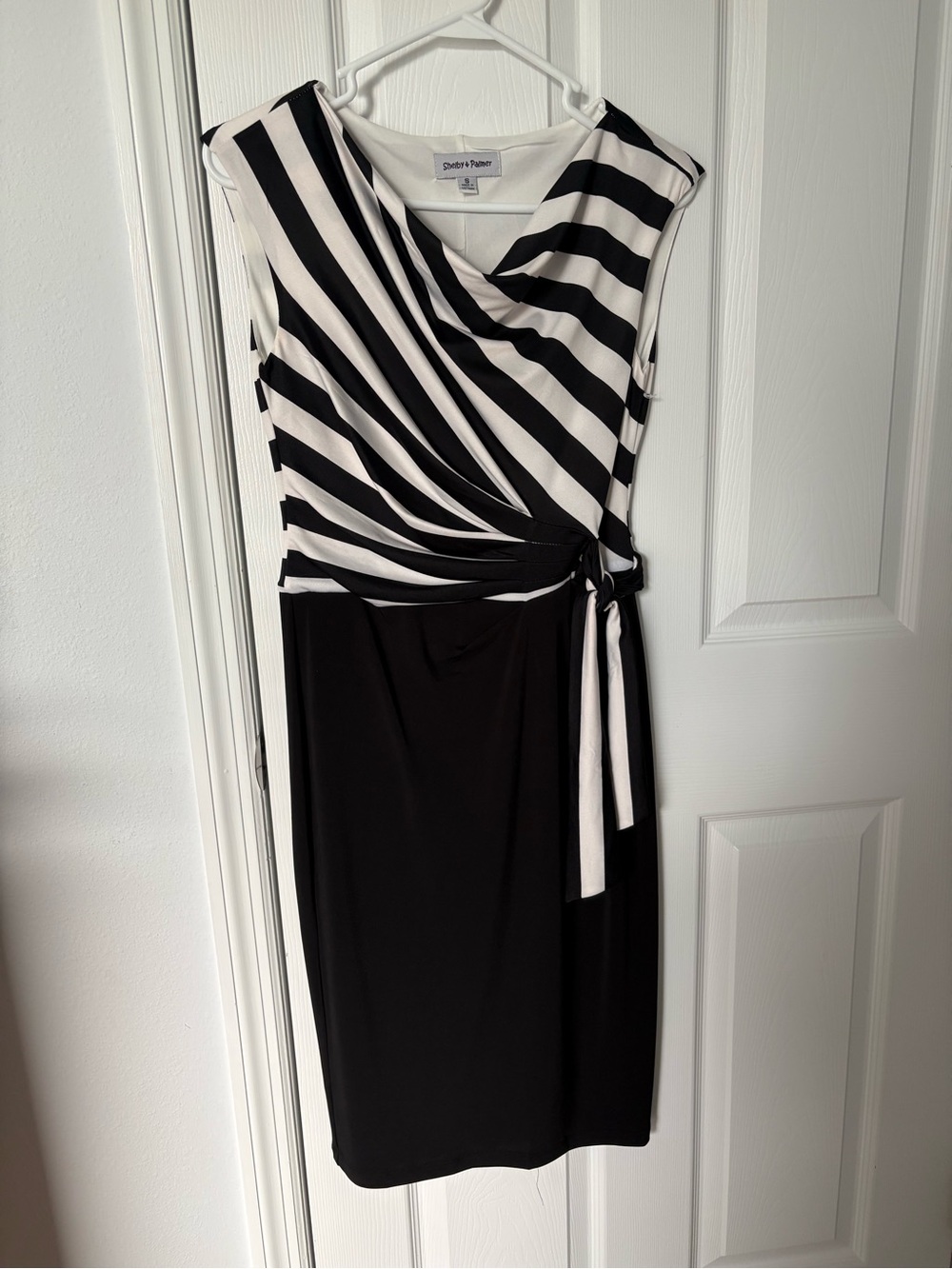 Shelby & Palmer Black and White Striped Wrap-Effect Midi Dress